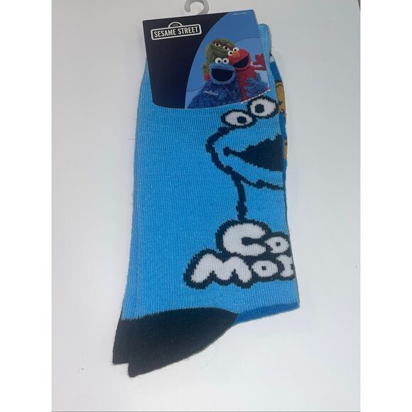 Sesame Street Cookie Monster Blue Crew Socks Unisex Size 10-13 - Picture 2 of 3